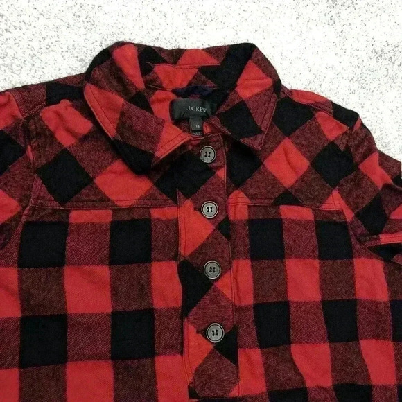 J. Crew Plaid Check Shirt XS Jacket Pullover Wool Blend Red Black - Picture 4 of 9